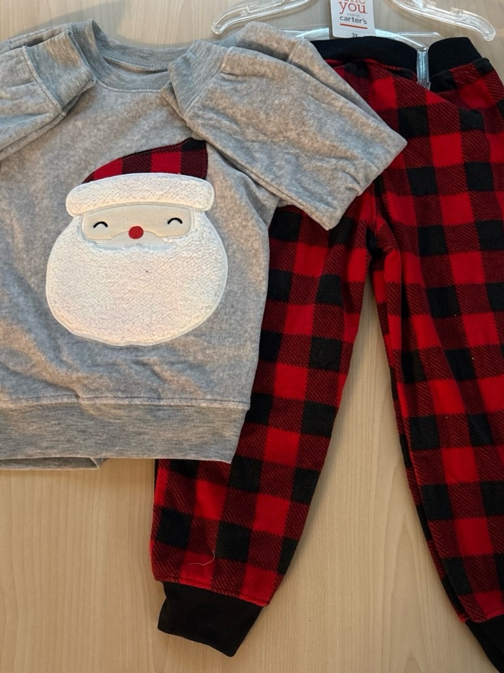 NWT Carter's Gray & Red Santa Buffalo Plaid Kids Pajama Set Gender Friendly 3T